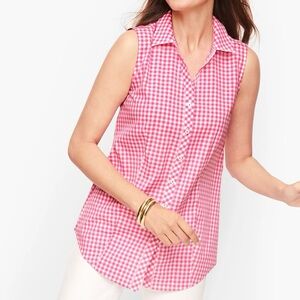 Talbots Non-Iron Pink Gingham Sleeveless Button Down Tank Top Size 12P